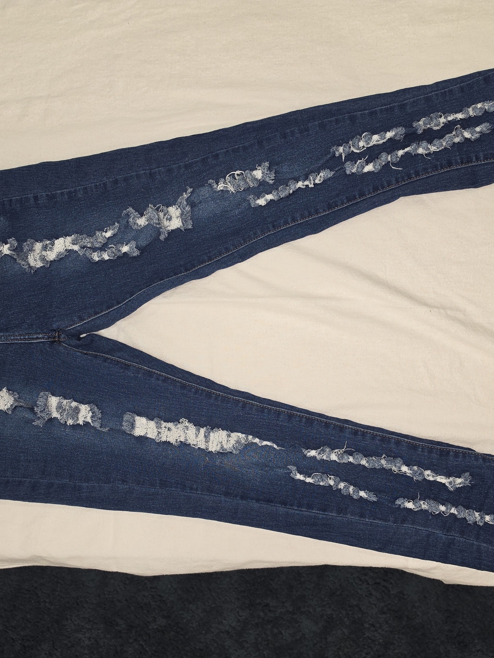 Fashion Nova Dark Blue Skinny Distressed Jeans